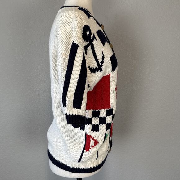 Eagle Eye 80s Vintage Nautical Sailing Short Sleeve Button Cardigan Size M Knit - Picture 7 of 11